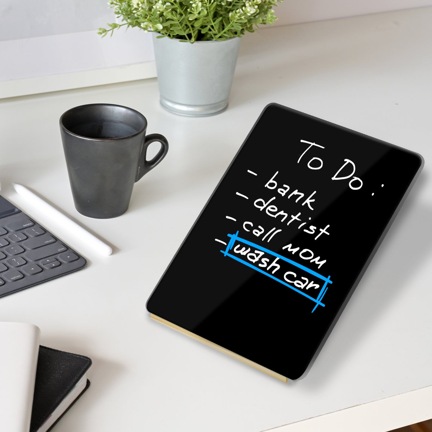 Desktop Black Glass Dry Erase Whiteboard with Reversible Wood Stand Small Whiteboard