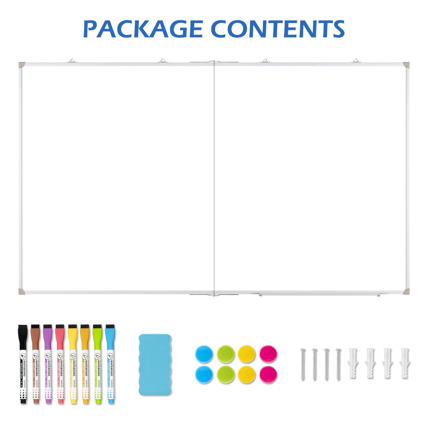 Large Dry Erase White Board Double Sided Magnetic Foldable Whiteboard Wall Mounted Folding Message Presentation Board