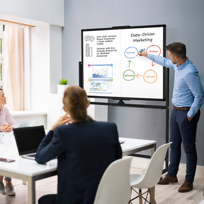 Rolling Dry Erase Board 48 x 36 Double Sided Easel Style Whiteboard with Wheels Mobile Standing White Board with Stand for Office, Classroom & Home, Black