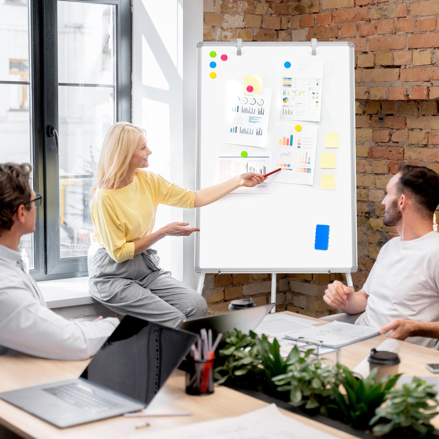 Whiteboard Easel with Tripod Stands, 36" x 24", Height Adjustable, with 8 Markers 8 Magnets 1 Eraser-Silver