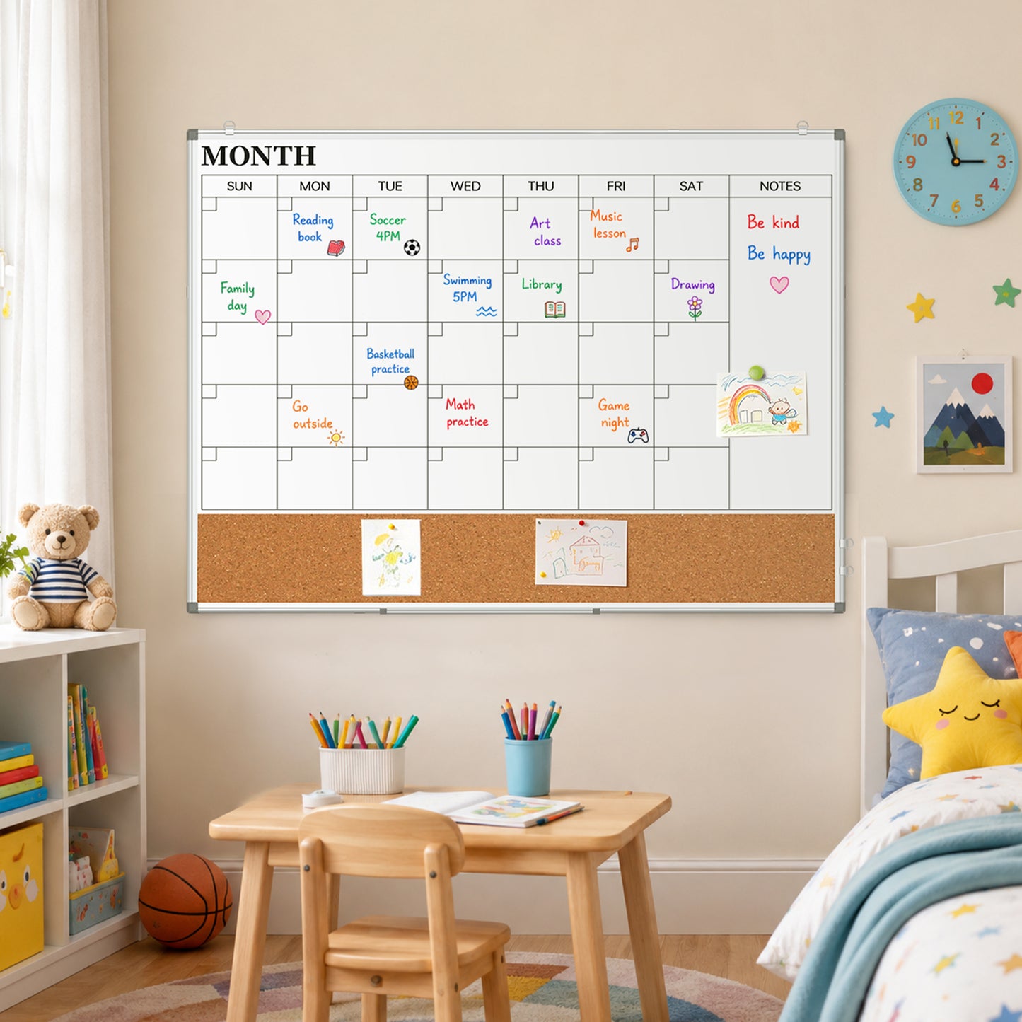 DOLLAR BOSS Calendar Whiteboard Large Dry Erase Board 46.5" X 34.5" Double Sided Magnetic Whiteboard