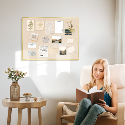Bulletin Board with Linen Cork Board for Wall Poster Board, Beige