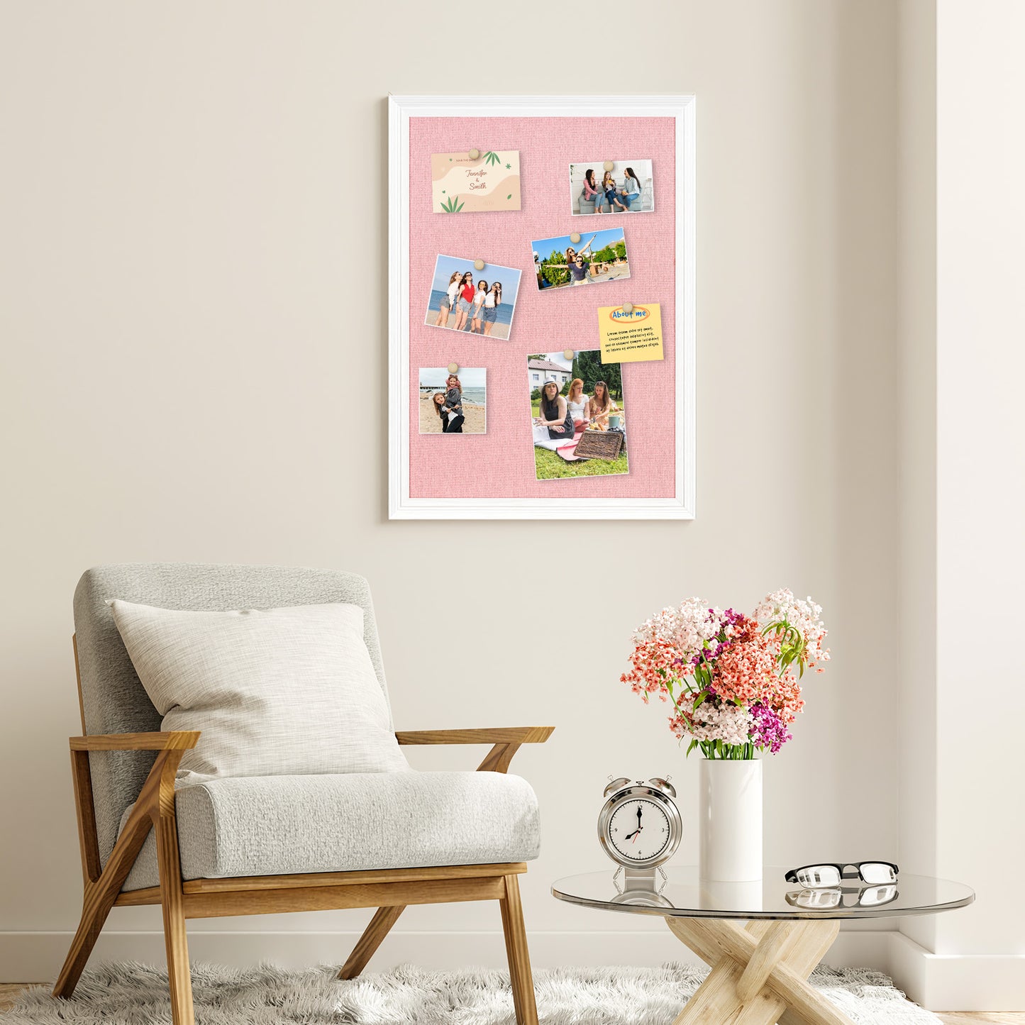 Pink Bulletin Board Pink Cork Board with Linen Corkboard Bulletin Board for Wall Decor White Wood Framed