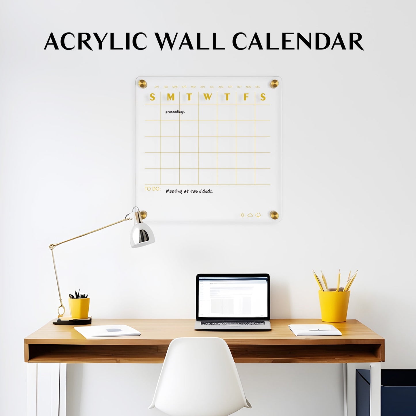Acrylic Calendar for Wall Small 12x12 inch Golden Clear Dry Erase Board Non-Magnetic Planner Wall Mounted Board
