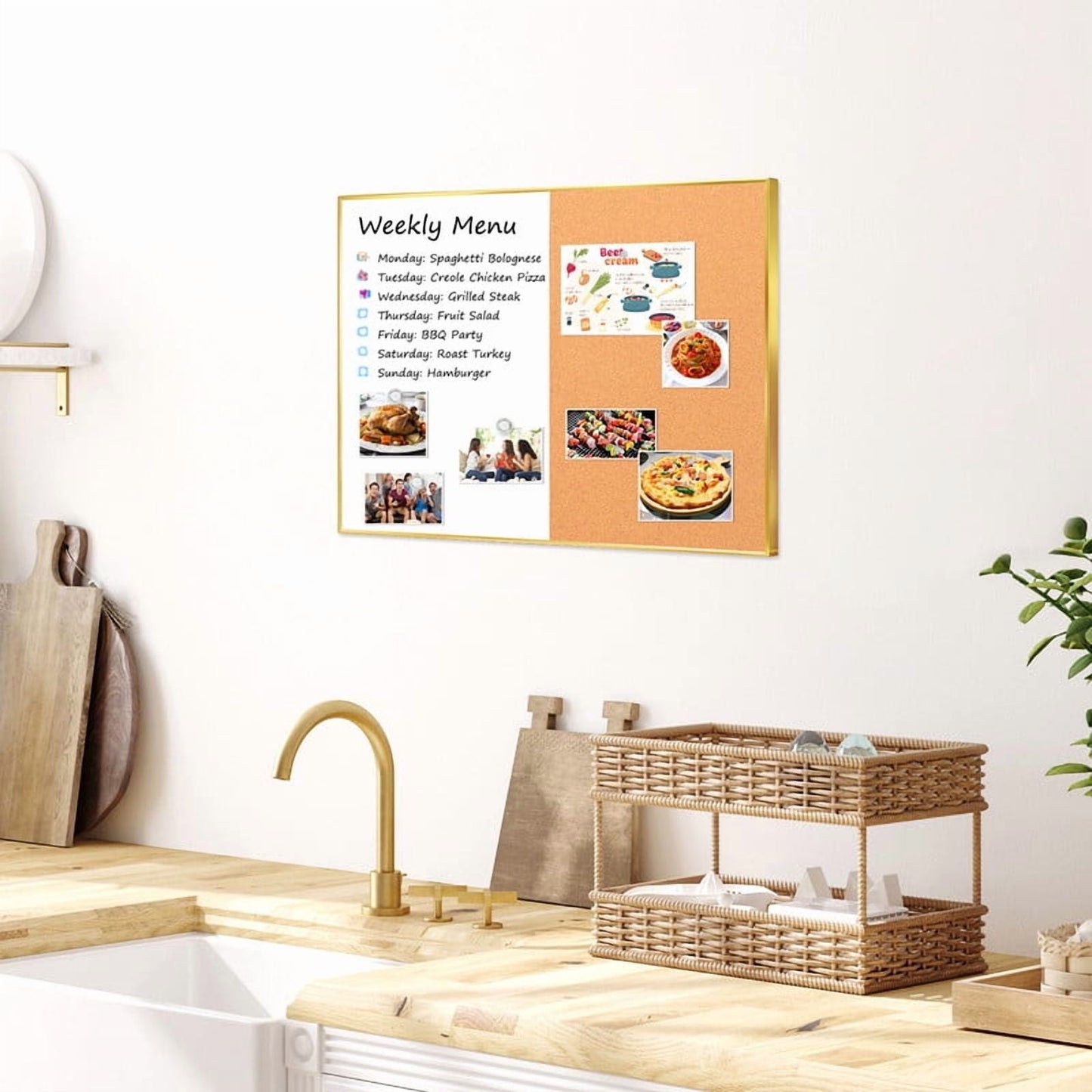 Cork Board Magnetic Dry Erase Board Combo Lage Whiteboard and Bulletin Board Combination Gold Frame