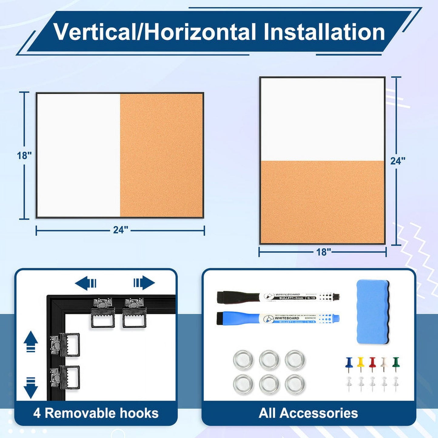 Combination Magnetic Whiteboard Cork Bulletin Board Combo Dry Erase White Board for Wall Cork Pin Board