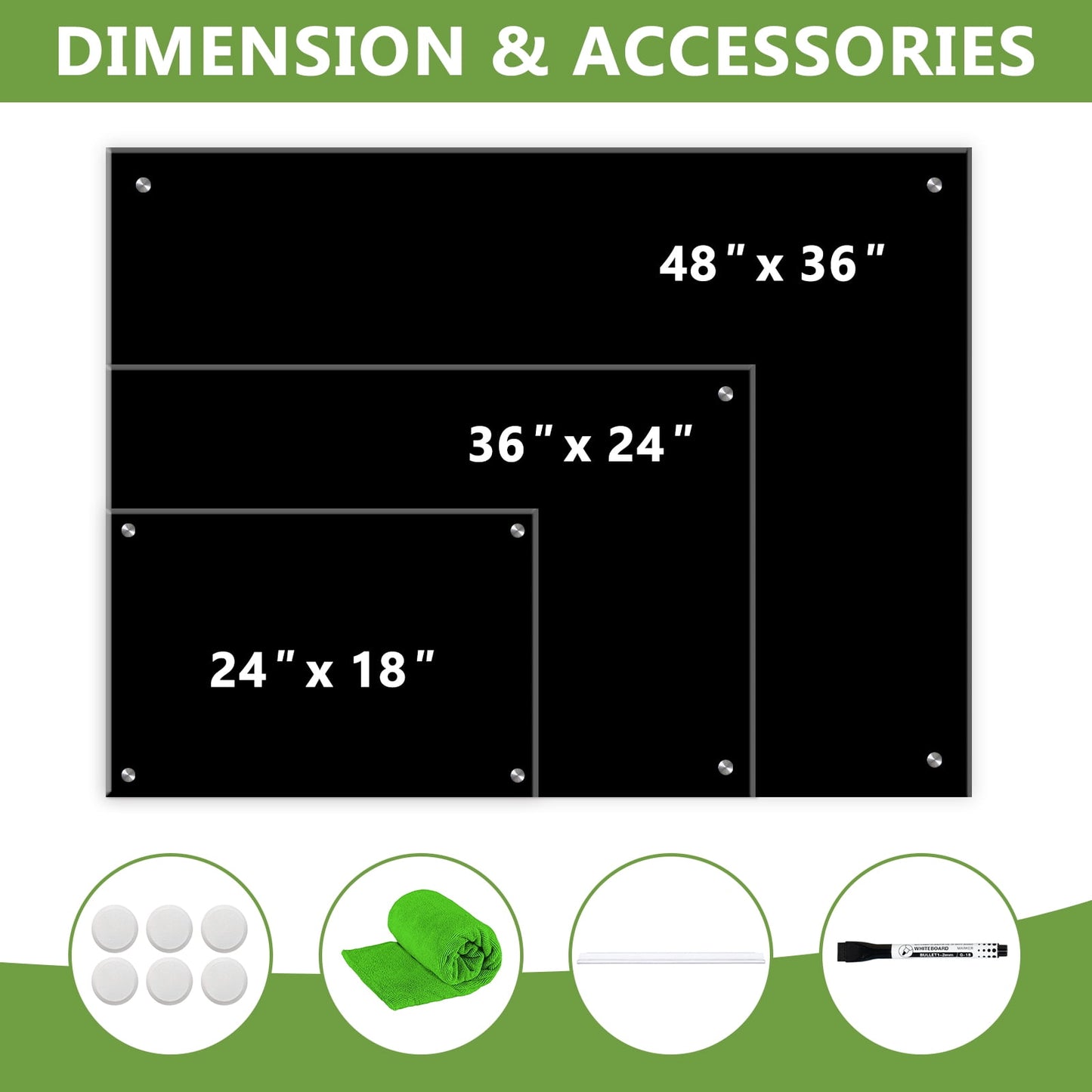 Black Glass Dry Erase Board Magnetic Glass Board Frameless Glass Blackboard Magnetic Dry Erase Glass Board
