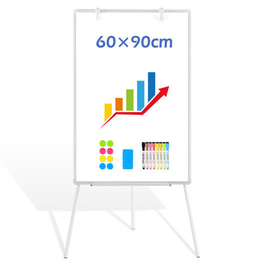 Whiteboard Easel with Tripod Stands, 36" x 24", Height Adjustable, with 8 Markers 8 Magnets 1 Eraser-Silver