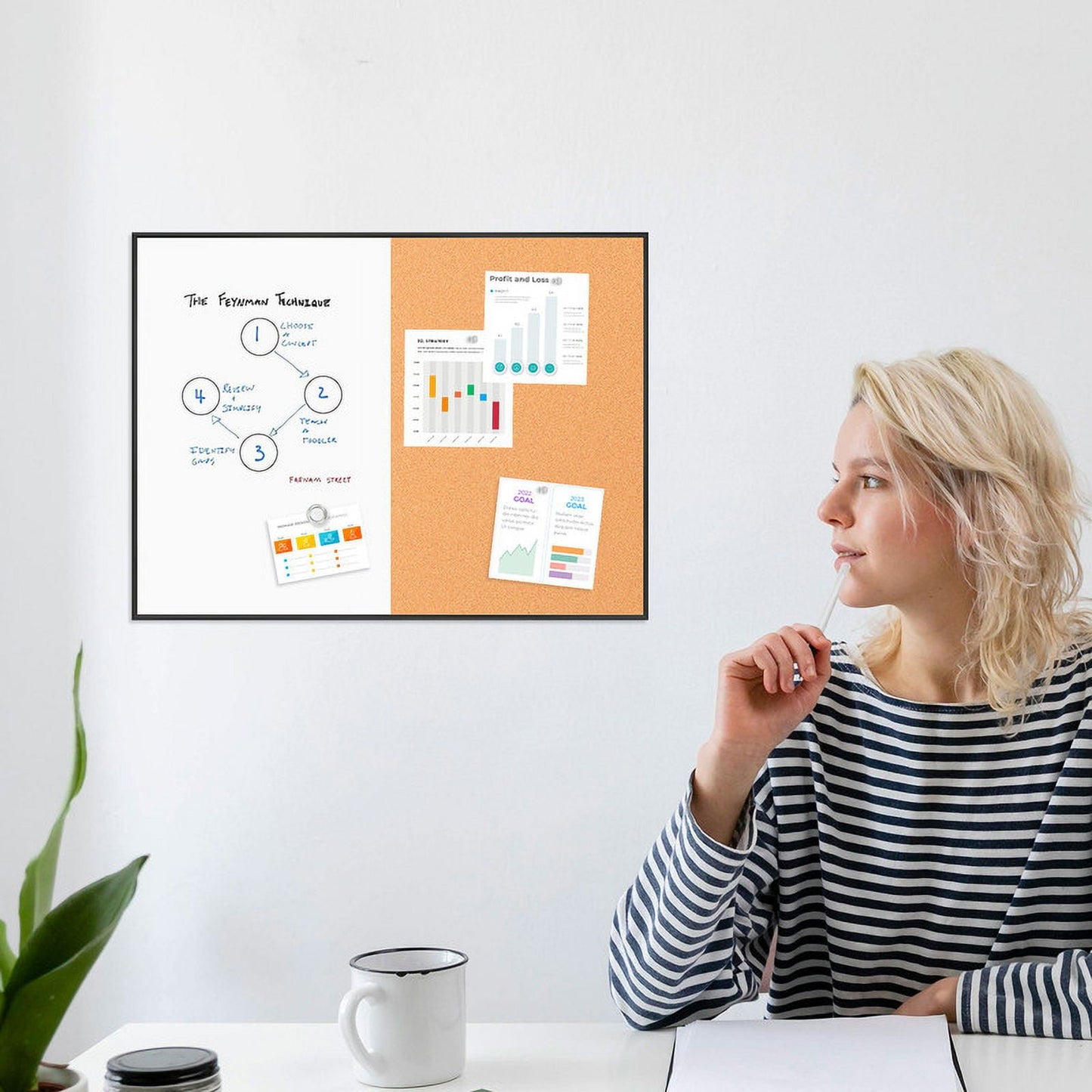 Combination Magnetic Whiteboard Cork Bulletin Board Combo Dry Erase White Board for Wall Cork Pin Board