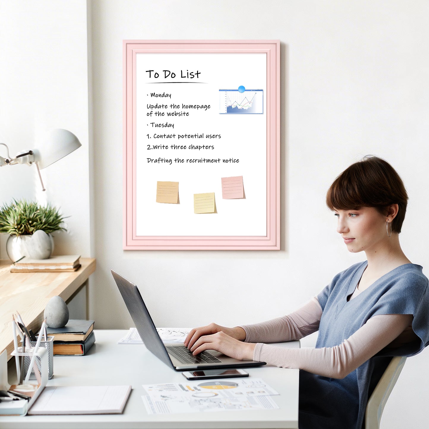 Magnetic Dry Erase Whiteboard Magnetic Whiteboard for Wall, Pink Wooden Framed