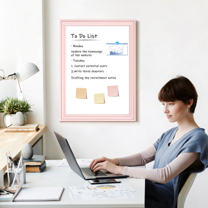Magnetic Dry Erase Whiteboard Magnetic Whiteboard for Wall, Pink Wooden Framed