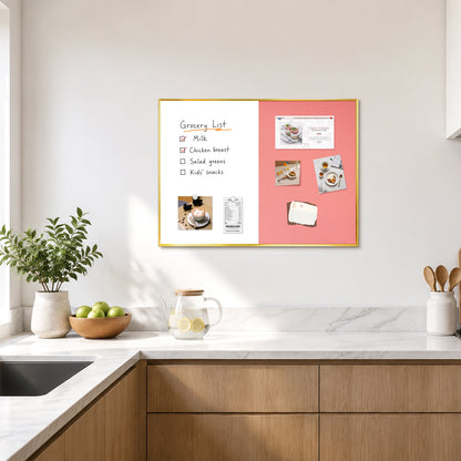 Linen Bulletin Board Whiteboard Combo 24"X18" Dry Erase Cork Board Combo Whiteboard