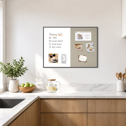 Linen Bulletin Board Whiteboard Combo 24"X18" Dry Erase Cork Board Combo Whiteboard with Grey Linen