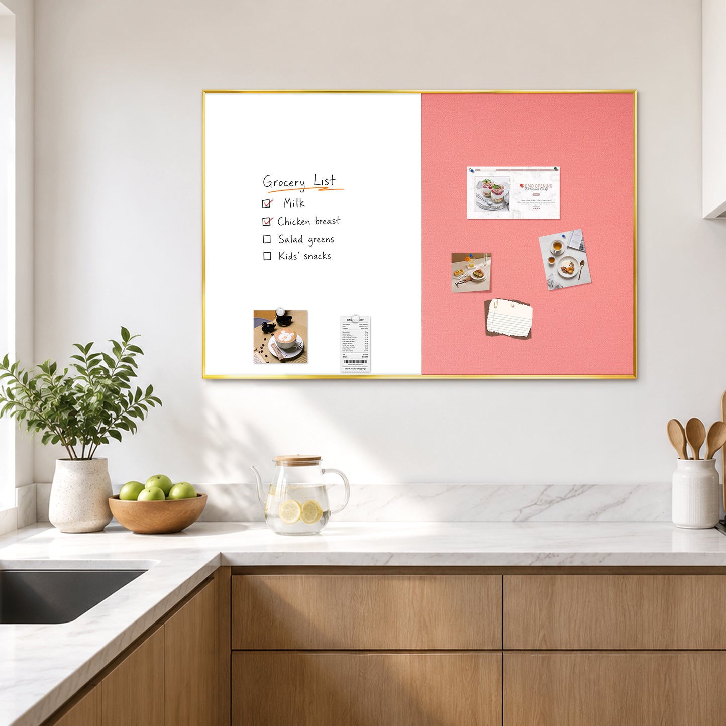 Linen Bulletin Board Whiteboard Combo 24"X18" Dry Erase Cork Board Combo Whiteboard