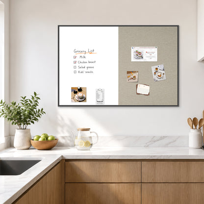 Linen Bulletin Board Whiteboard Combo 24"X18" Dry Erase Cork Board Combo Whiteboard with Grey Linen