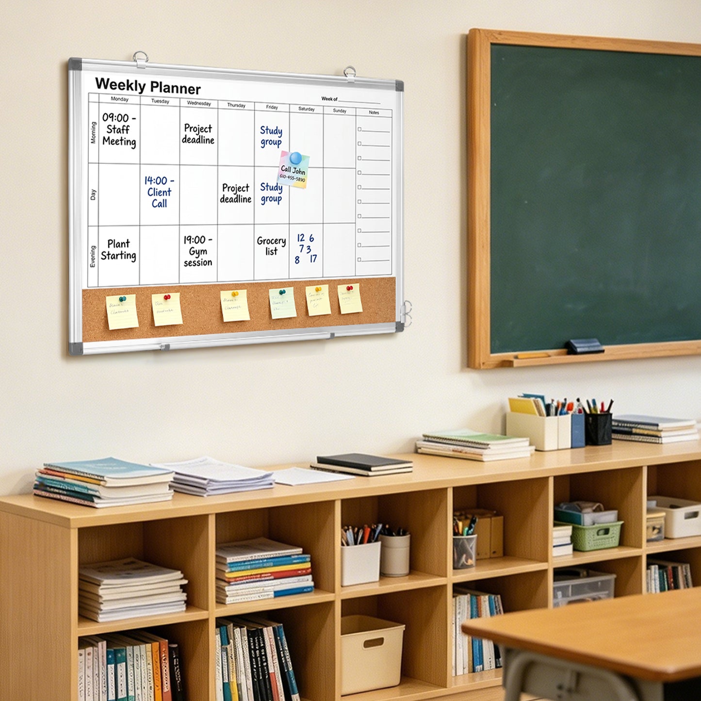 Weekly Dry Erase Calendar Whiteboard for Wall, 24" x 18" Double-Sided Weekly Planner White Board Cork Combo