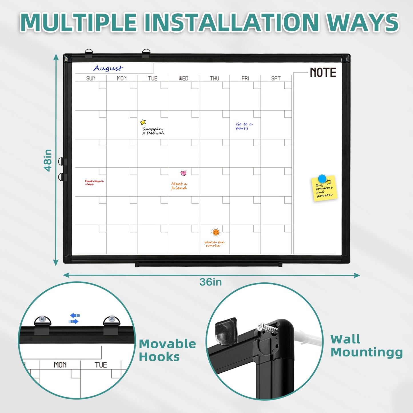 Magnetic Whiteboard Calendar Whiteboard Wall Dry Erase Calendar Board Large Planner Double Sided White Board