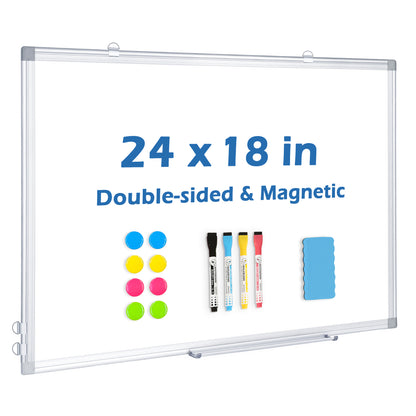 Magnetic White Board, Double-Sided Dry Erase Board for Wall with 4 Markers 8 Magnets 1 Eraser 1 Pen Tray