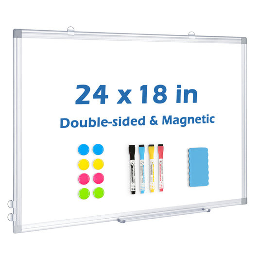 Magnetic White Board, Double-Sided Dry Erase Board for Wall with 4 Markers 8 Magnets 1 Eraser 1 Pen Tray