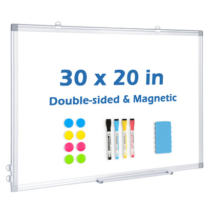 Magnetic White Board, Double-Sided Dry Erase Board for Wall with 4 Markers 8 Magnets 1 Eraser 1 Pen Tray