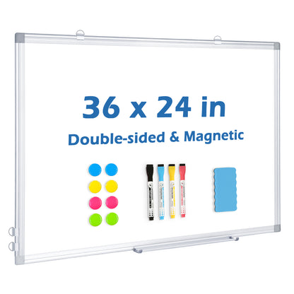 Magnetic White Board, Double-Sided Dry Erase Board for Wall with 4 Markers 8 Magnets 1 Eraser 1 Pen Tray