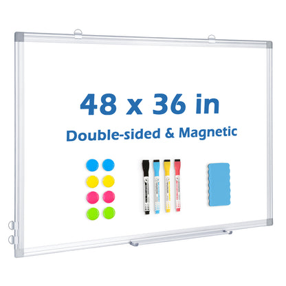 Magnetic White Board, Double-Sided Dry Erase Board for Wall with 4 Markers 8 Magnets 1 Eraser 1 Pen Tray