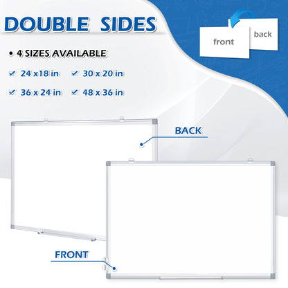 Magnetic White Board, Double-Sided Dry Erase Board for Wall with 4 Markers 8 Magnets 1 Eraser 1 Pen Tray