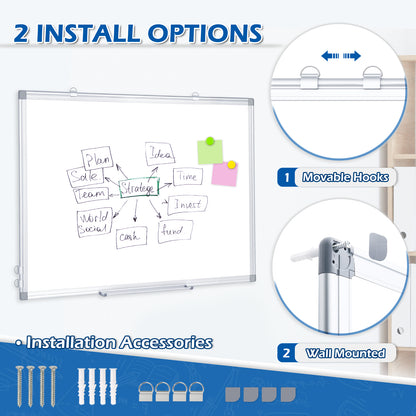 Magnetic White Board, Double-Sided Dry Erase Board for Wall with 4 Markers 8 Magnets 1 Eraser 1 Pen Tray