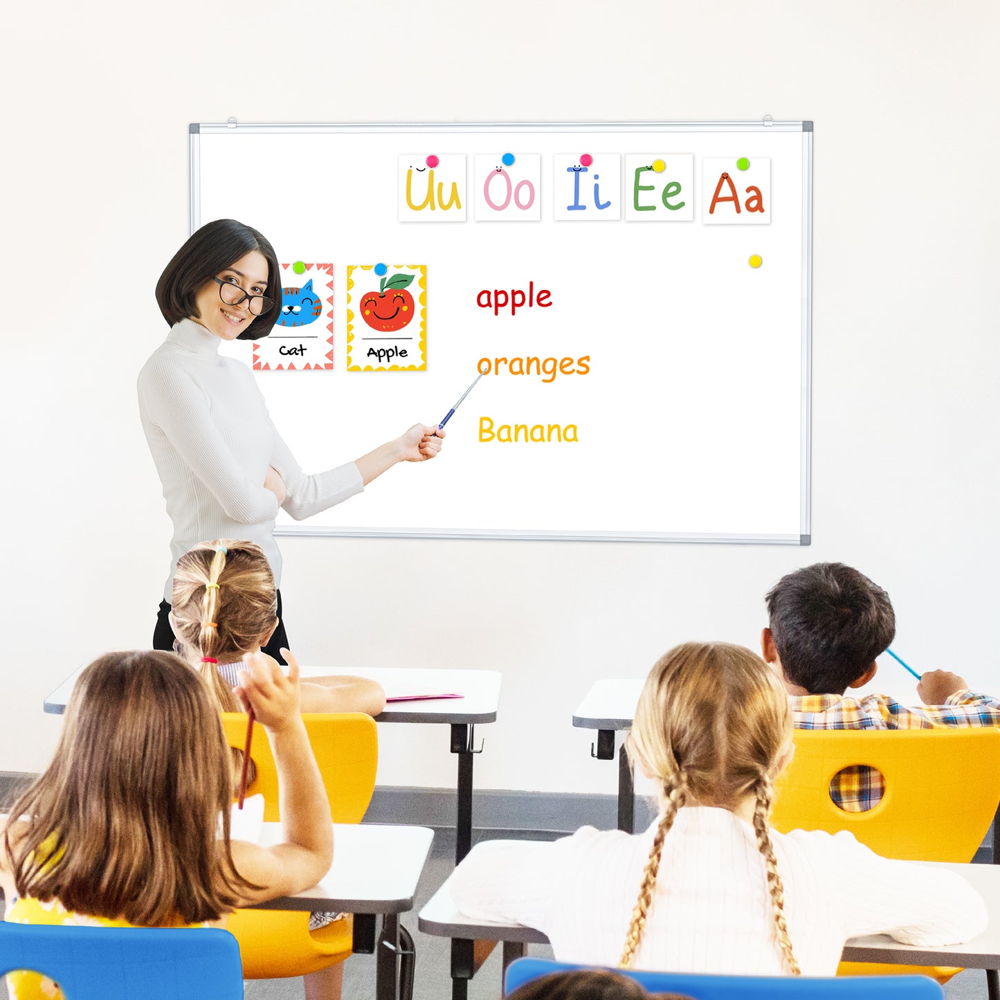 Magnetic White Board, Double-Sided Dry Erase Board for Wall with 4 Markers 8 Magnets 1 Eraser 1 Pen Tray