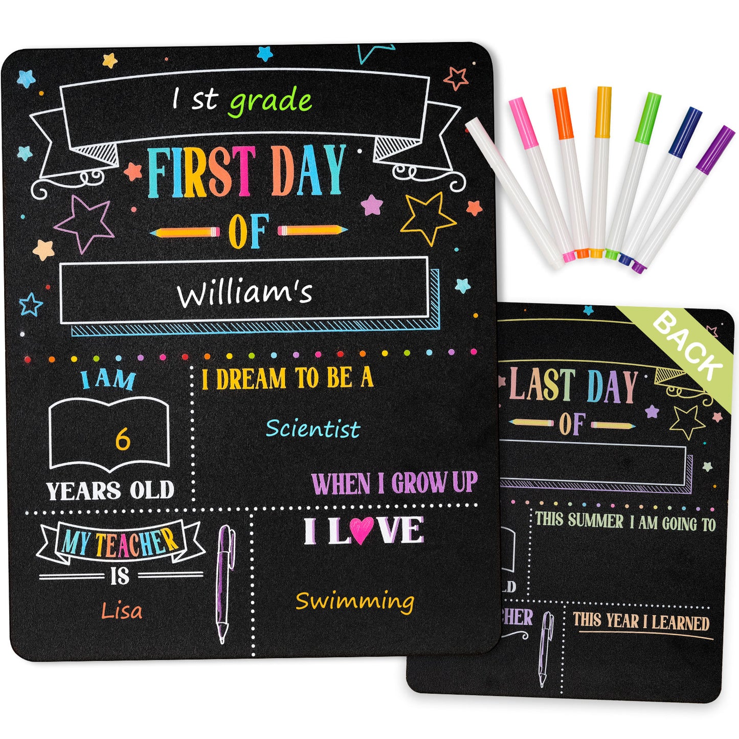 First and Last Day Chalkboard Signs, 14”x11” Double-Sided Reusable And Erasable Chalkboard