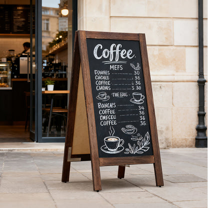 A-Frame Chalkboard 40" x 20", Double-Sided Magnetic Chalkboard Easel, 8 Markers 8 Magnets 1 Rag-Brown