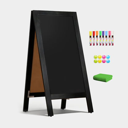 A-Frame Chalkboard 40" x 20", Double-Sided Magnetic Chalkboard Easel, 8 Markers 8 Magnets 1 Rag-Black