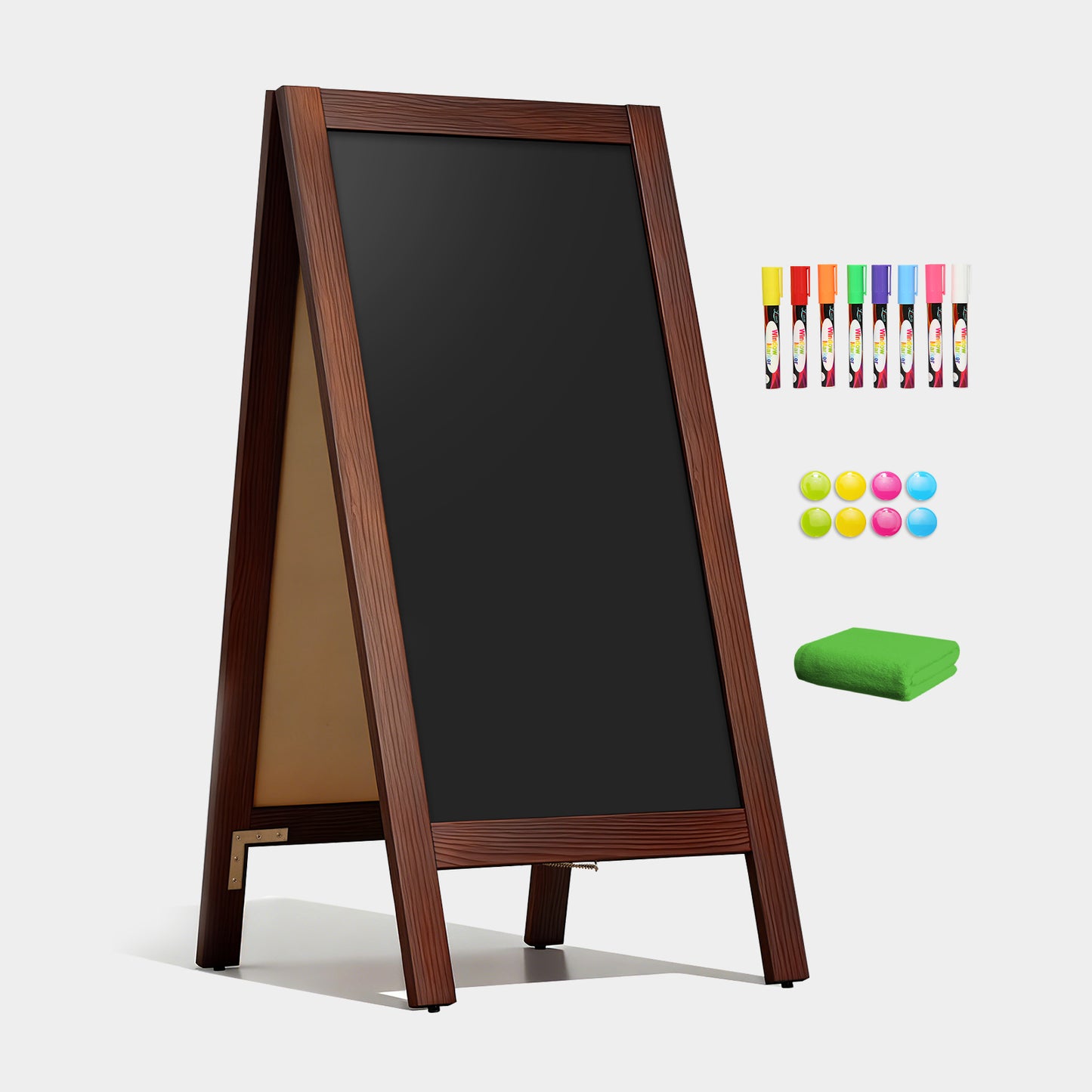 A-Frame Chalkboard 40" x 20", Double-Sided Magnetic Chalkboard Easel, 8 Markers 8 Magnets 1 Rag-Brown