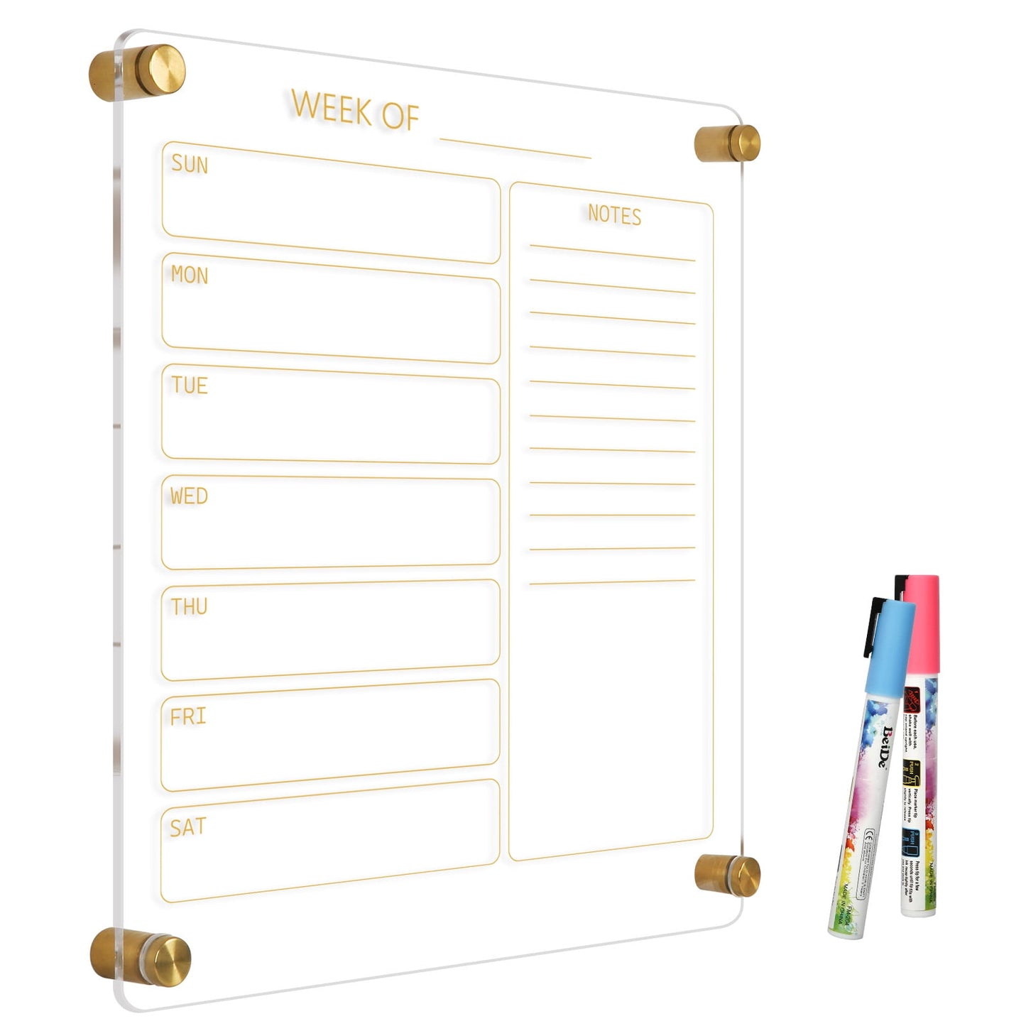 Acrylic Calendar for Wall 12x14 in Ultra Clear Golden Dry Erase Board Weekly Planner Wall Mounted Board
