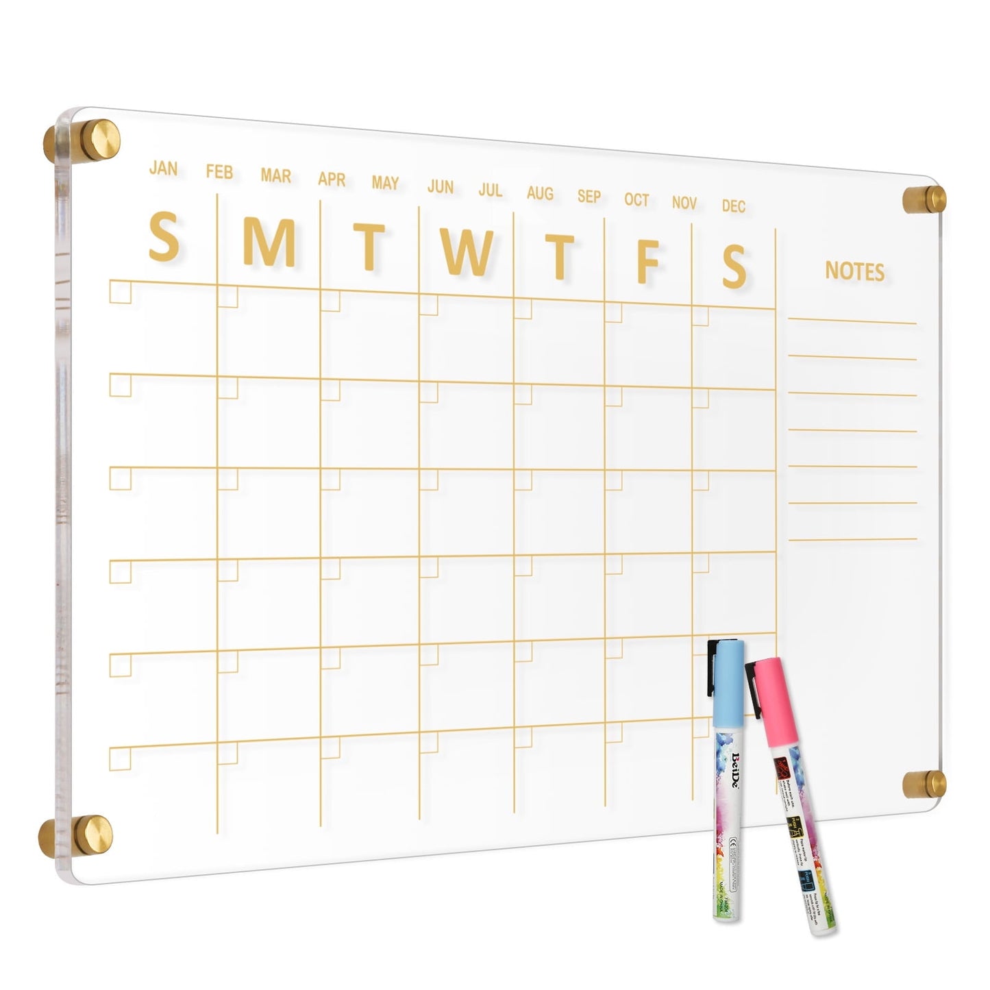 Acrylic Calendar for Wall Whiteboard eekly Clear Dry Erase Board, Wall Hanging Frameless Gold Print