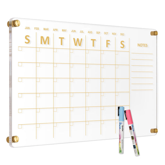 Acrylic Calendar for Wall Whiteboard eekly Clear Dry Erase Board, Wall Hanging Frameless Gold Print