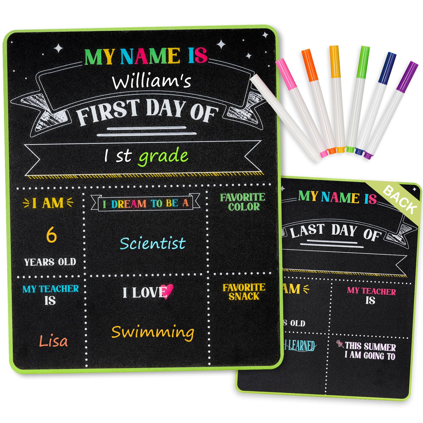 First and Last Day Chalkboard Signs, 14”x11” Double-Sided Reusable And Erasable Chalkboard