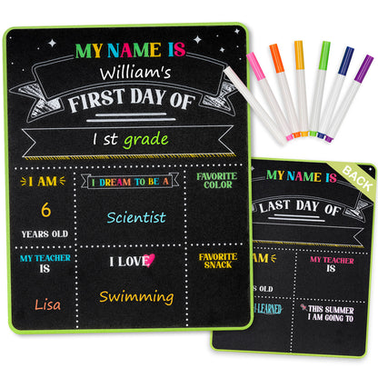First and Last Day Chalkboard Signs, 14”x11” Double-Sided Reusable And Erasable Chalkboard