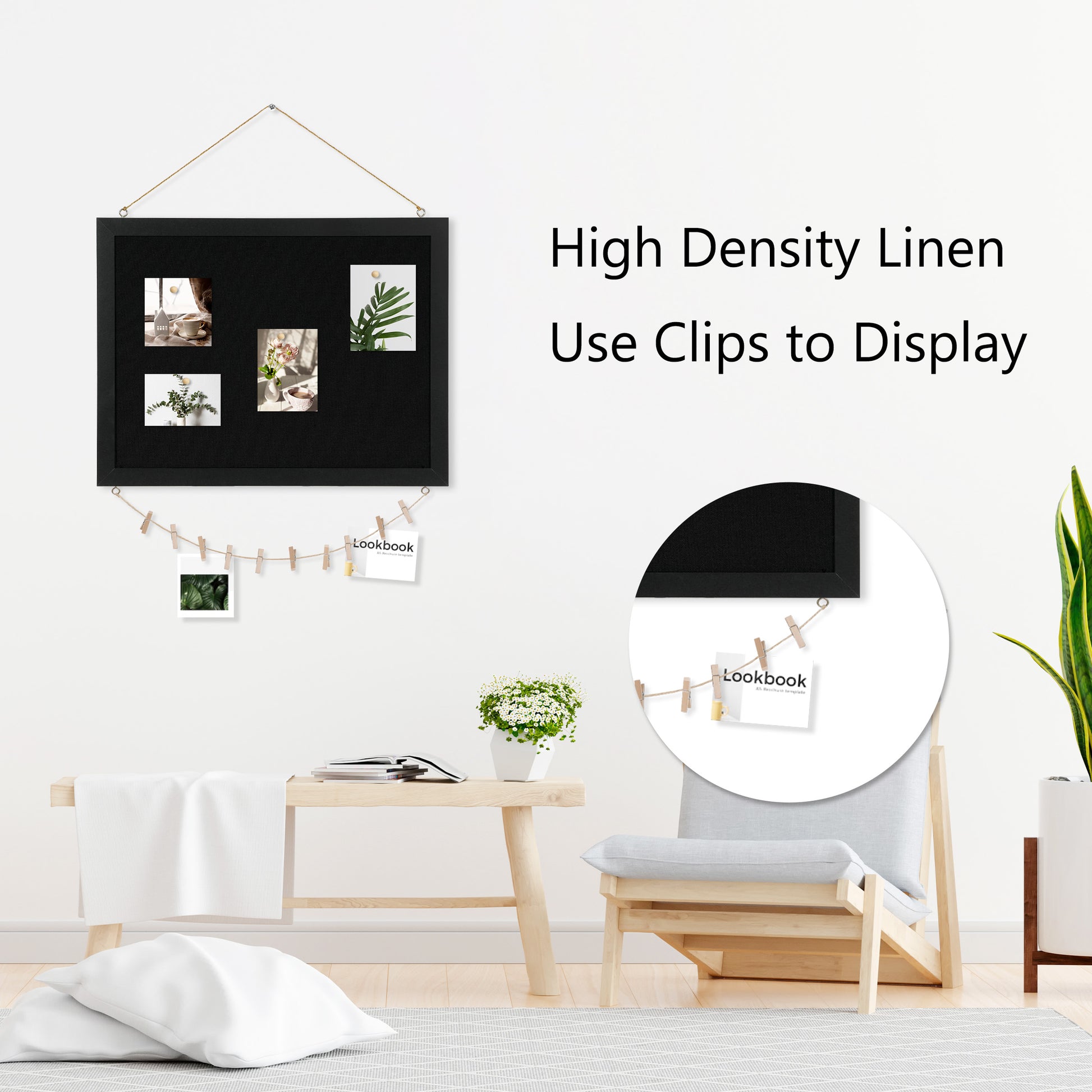 Black Linen Board 1-Pack 16‘’x 12'', High Density Linen, Use Clips to Display