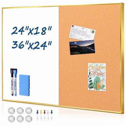 Cork Board Magnetic Dry Erase Board Combo Lage Whiteboard and Bulletin Board Combination Gold Frame