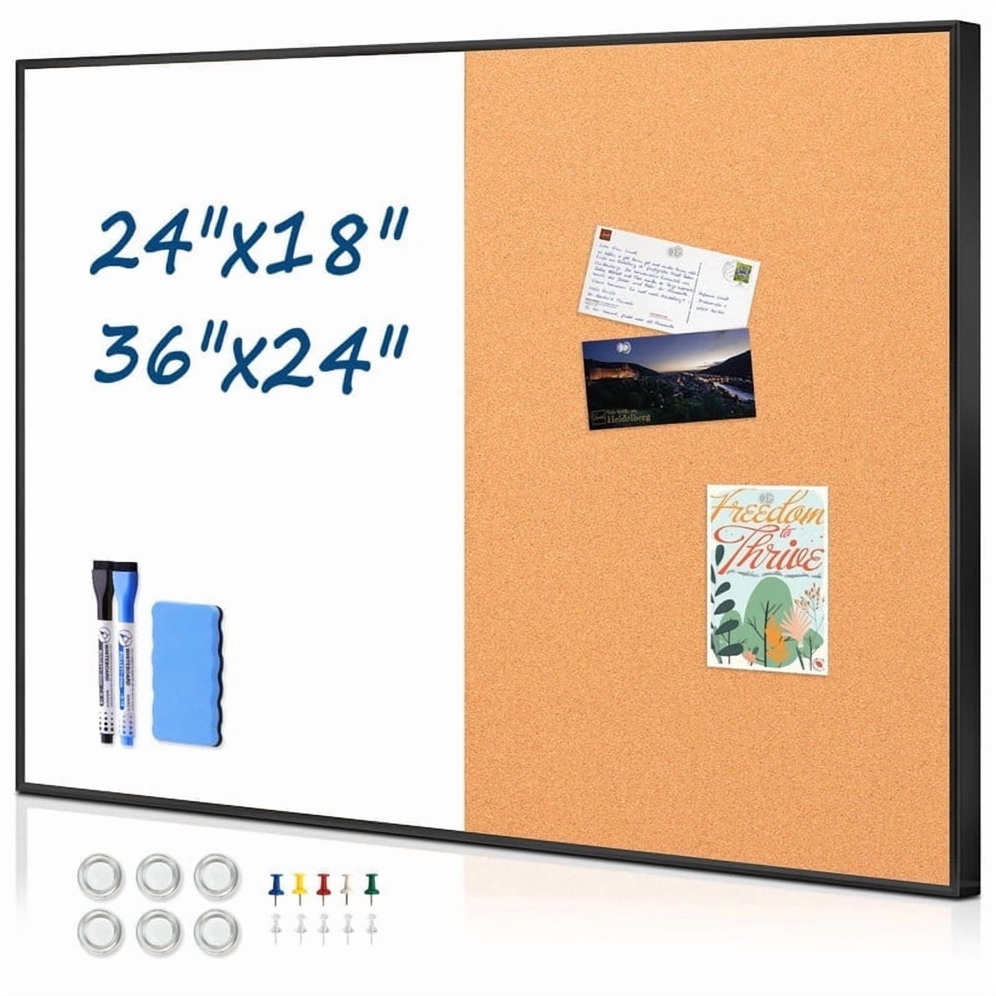 Combination Magnetic Whiteboard Cork Bulletin Board Combo Dry Erase White Board for Wall Cork Pin Board