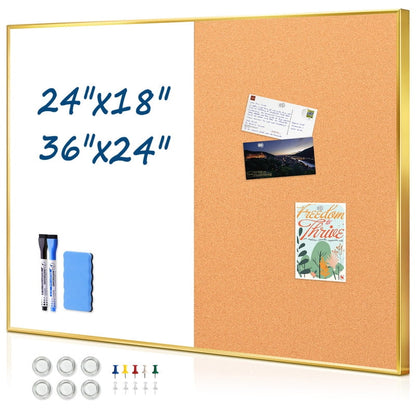 Cork Board Magnetic Dry Erase Board Combo Lage Whiteboard and Bulletin Board Combination Gold Frame