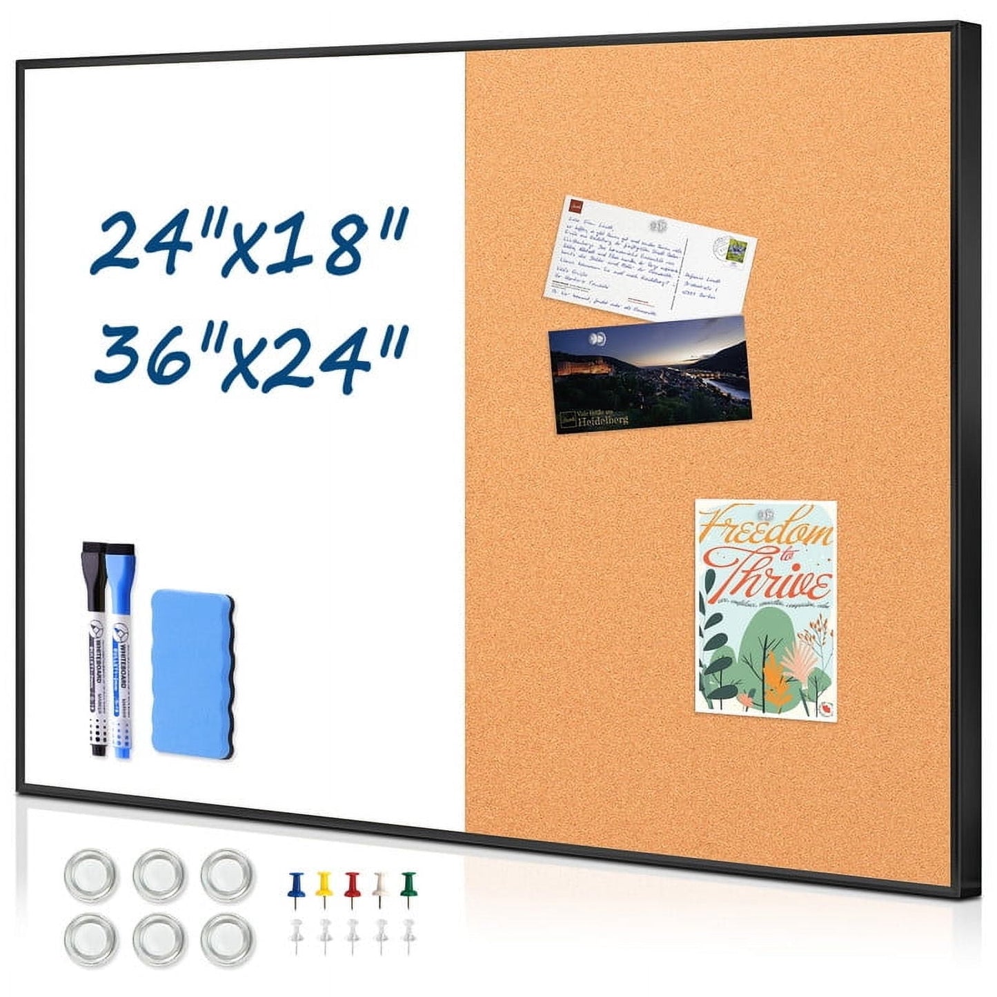 Combination Magnetic Whiteboard Cork Bulletin Board Combo Dry Erase White Board for Wall Cork Pin Board