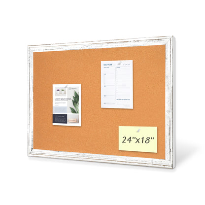 Cork Board for Wall, Rustic Wooden Frame with 10 Pushpins 24‘’x 18‘’