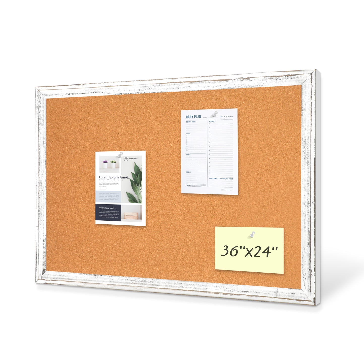 Cork Board for Wall, Rustic Wooden Frame with 10 Pushpins 36‘’x 24''