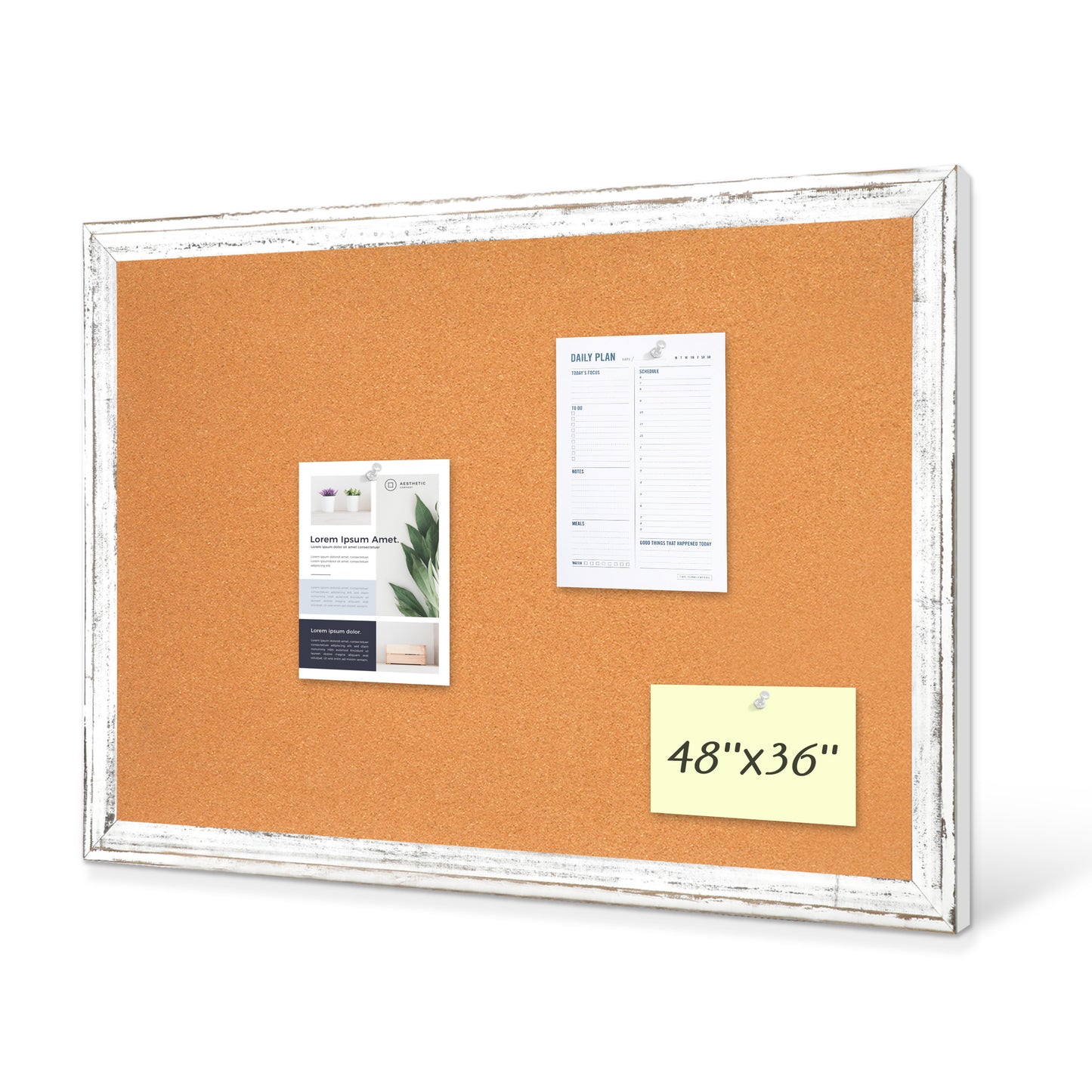 Cork Board for Wall, Rustic Wooden Frame with 10 Pushpins 48‘’x 36''