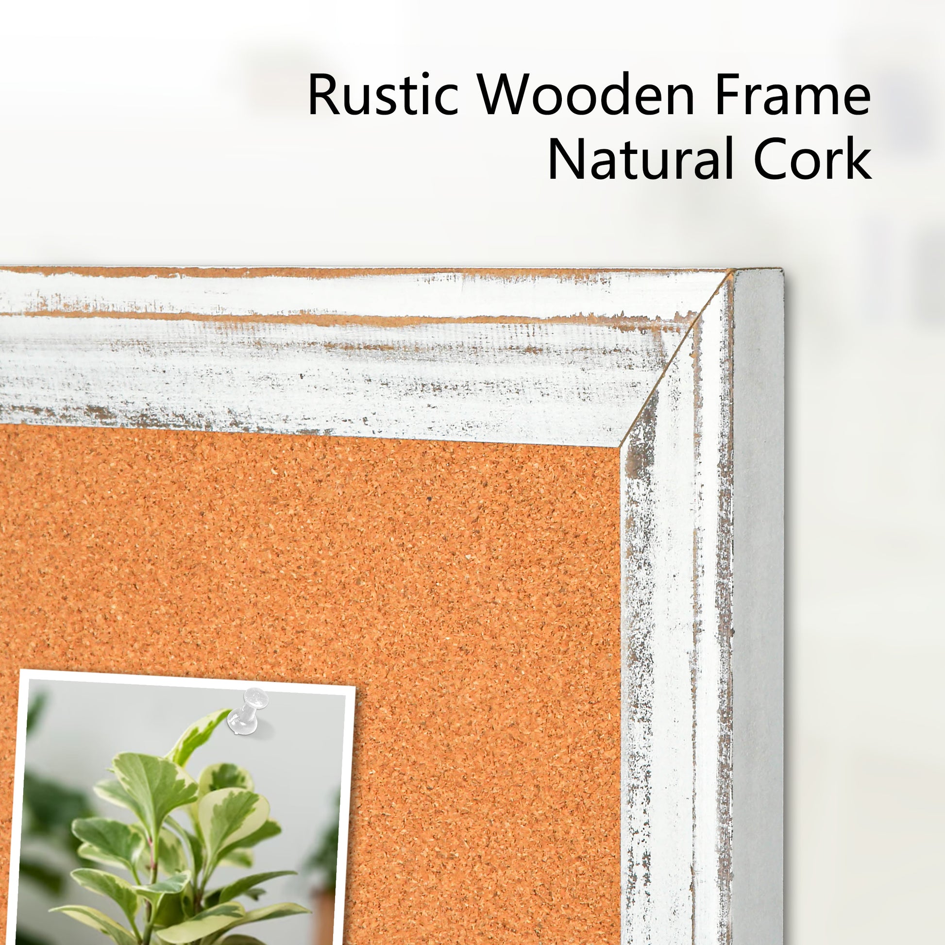 Cork Board for Wall, Rustic Wooden Frame with 10 Pushpins Rustic Wooden Frame & Narutal Cork