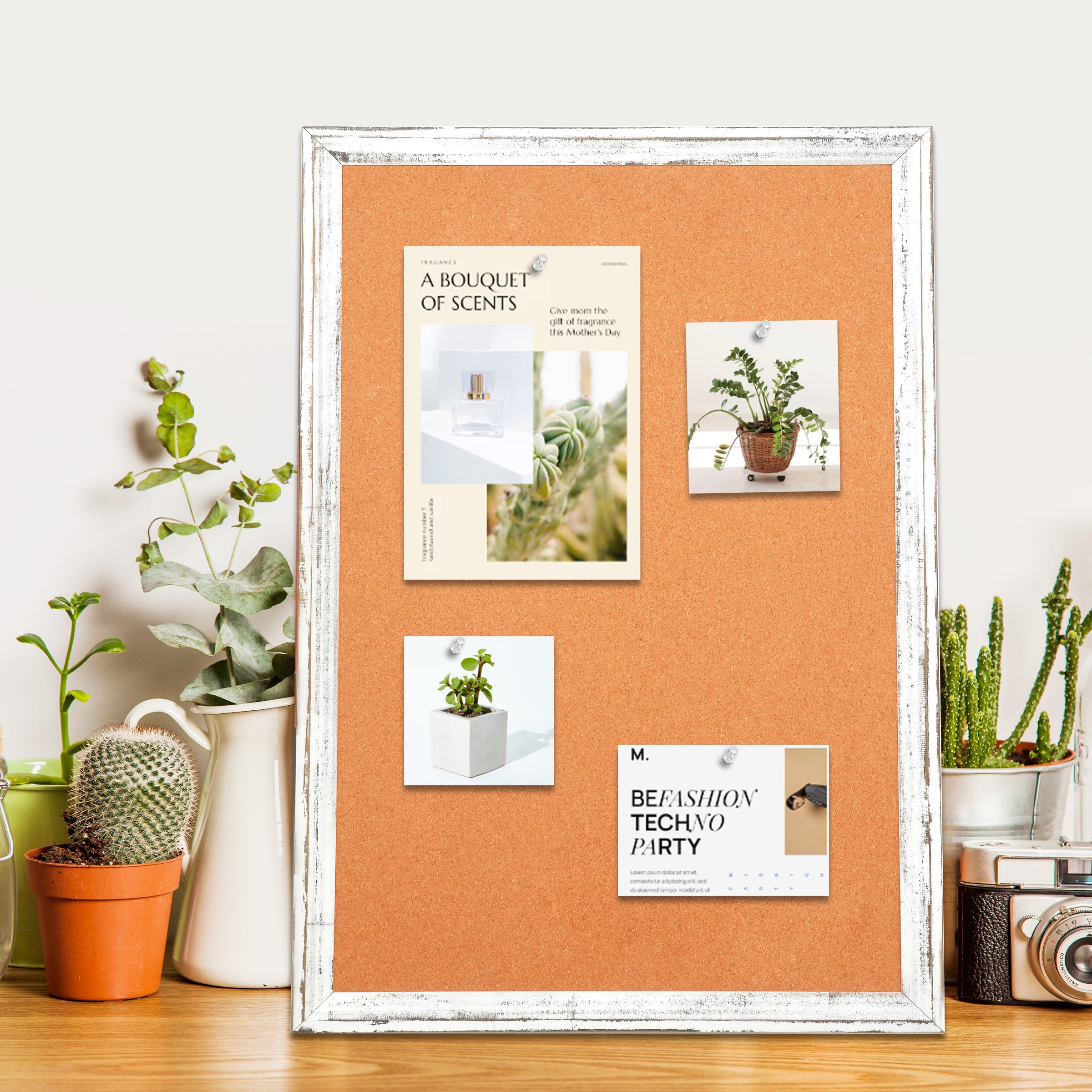 Cork Board for Wall, Rustic Wooden Frame with 10 Pushpins for Home