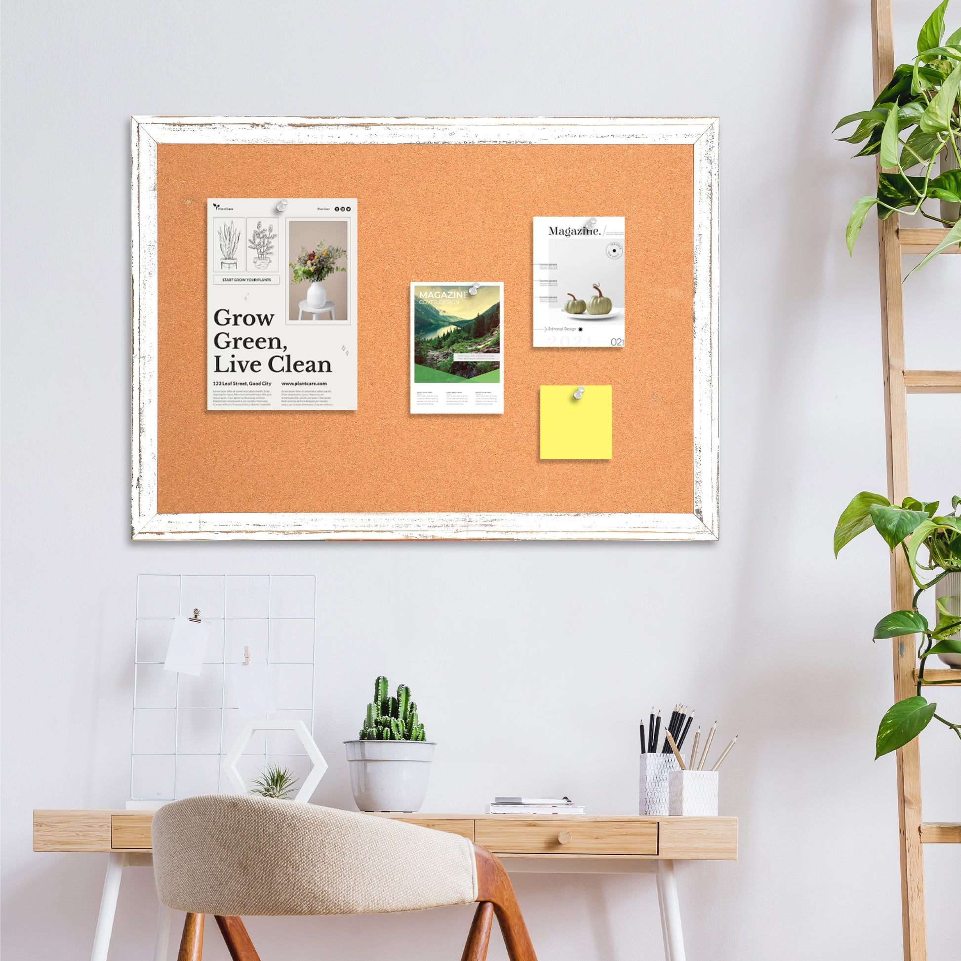 Cork Board for Wall, Rustic Wooden Frame with 10 Pushpins for Homeoffice