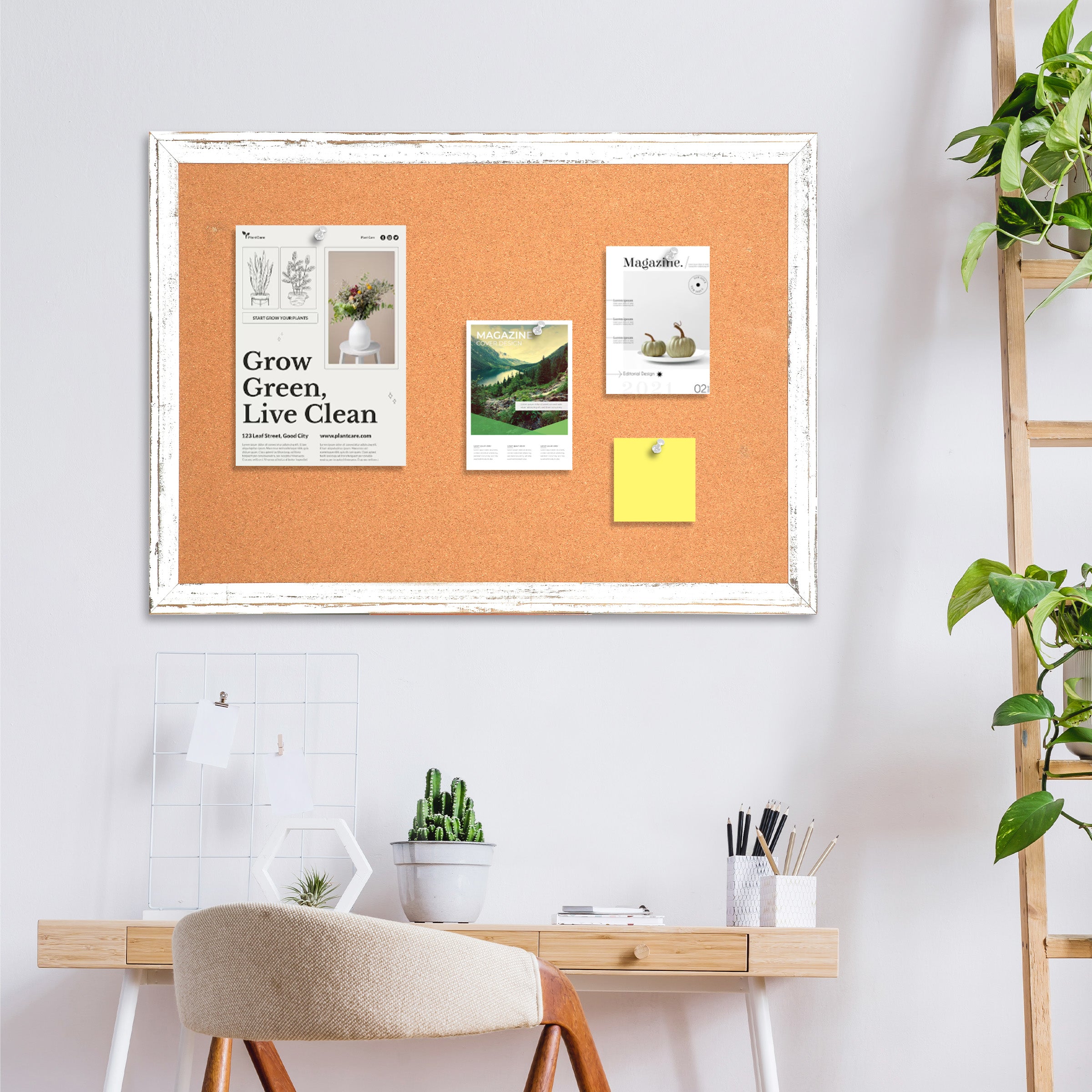 Cork Board for Wall, Rustic Wooden Frame with 10 Pushpins for Homeoffice